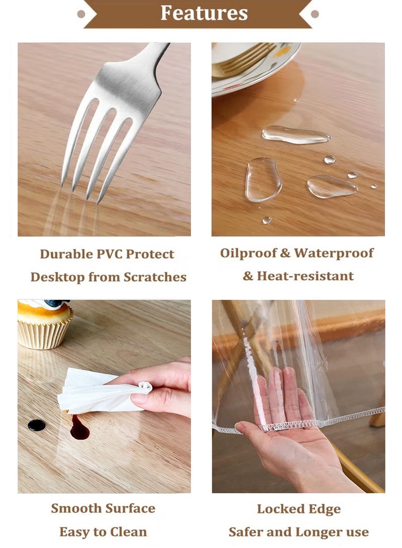 هيلو هاي مفرش طاولة شفاف، حامي طاولة شفاف، سمك 0.13 ملم، دائري الشكل， حصيرة مكتب شفافة، غطاء طاولة بلاستيكي، حامي طاولة شفاف من PVC، حصيرة مكتب غير قابلة للانزلاق، حامي طاولة لطاولة غرفة الطعام، المكتب - Image 3